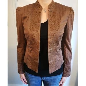 BCBGMAXAZRIA Embroidered Brown Cropped Jacket